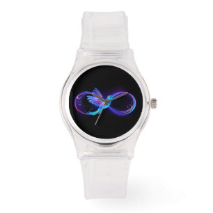 Reloj De Pulsera Símbolo de infinito neón con colibrí brillante