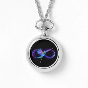 Reloj De Pulsera Símbolo de infinito neón con colibrí brillante