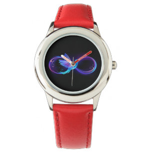 Reloj De Pulsera Símbolo de infinito neón con colibrí brillante