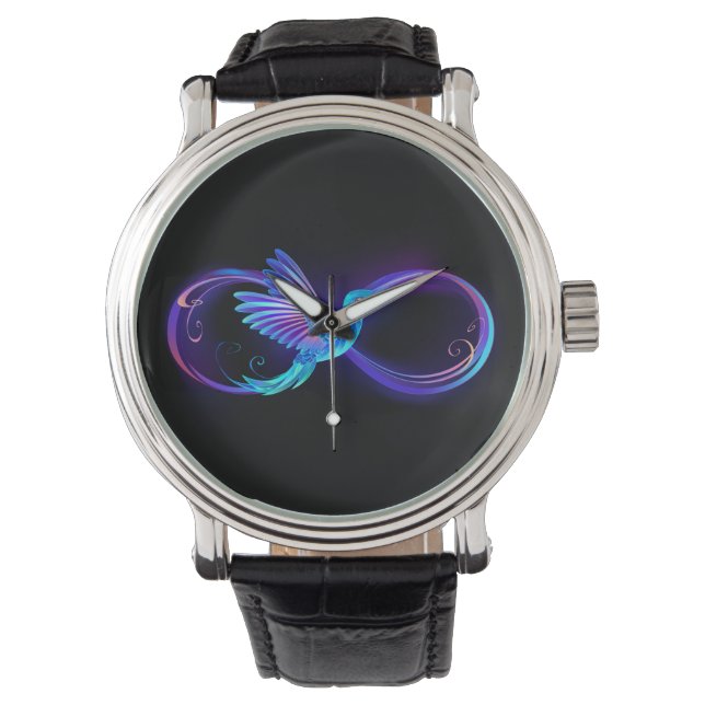 Reloj De Pulsera Símbolo de infinito neón con colibrí brillante (Anverso)
