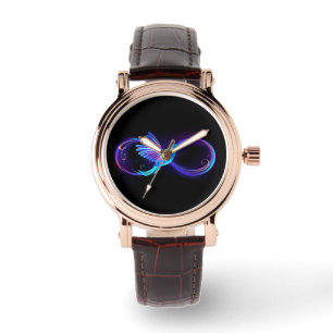 Reloj De Pulsera Símbolo de infinito neón con colibrí brillante