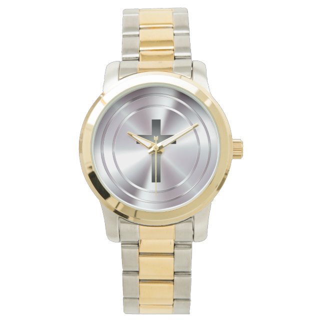 Reloj De Pulsera Símbolo de la Cruz Cristiana | cromo plateado (Anverso)