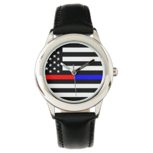Reloj De Pulsera símbolo de la policía de línea delgada roja azul c