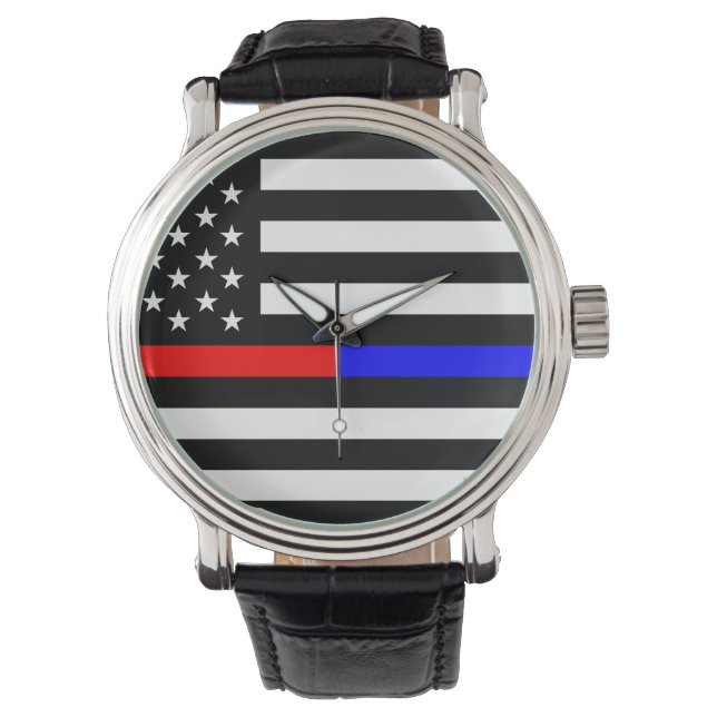 Reloj De Pulsera símbolo de la policía de línea delgada roja azul c (Anverso)