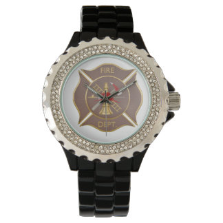 Reloj De Pulsera Símbolo de lucha contra incendios de cruz de cuero