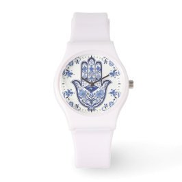 Reloj De Pulsera Símbolo de mano Hamsa - Mano azul y blanca de Fáti