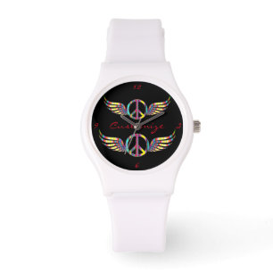 Reloj De Pulsera Símbolo de paz hippie alado Thunder_Cove