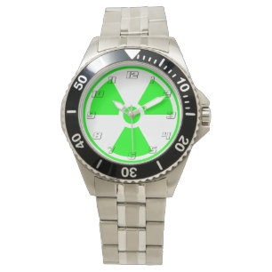 Reloj De Pulsera Símbolo de radiación nuclear radiactiva en verde
