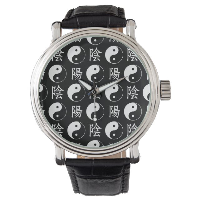 Reloj De Pulsera Símbolo de Yinyang negro patrón de texto chino (Anverso)