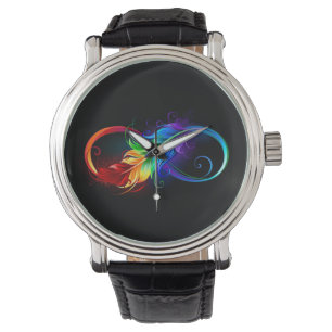 Reloj De Pulsera Símbolo infinito con pluma arco iris