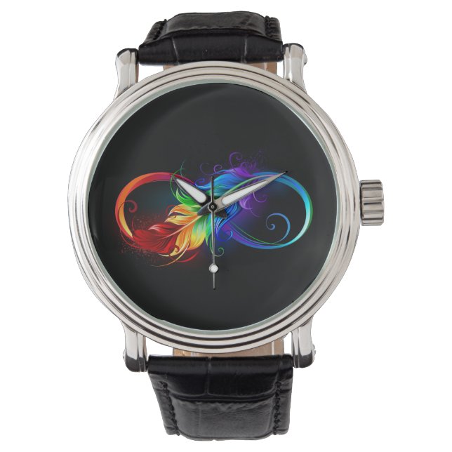 Reloj De Pulsera Símbolo infinito con pluma arco iris (Anverso)