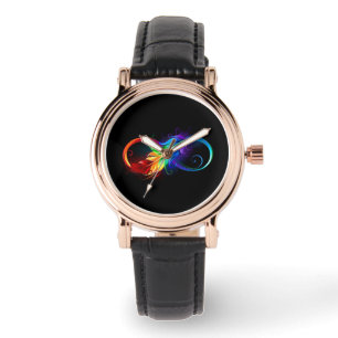 Reloj De Pulsera Símbolo infinito con pluma arco iris