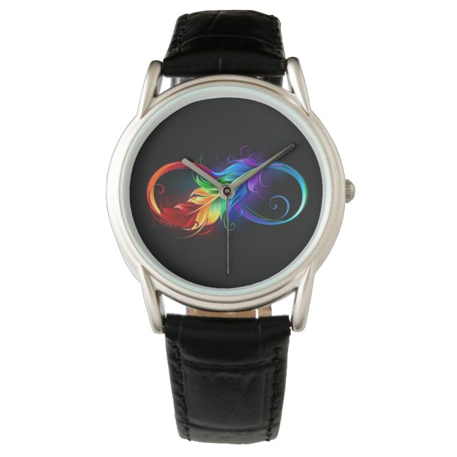 Reloj De Pulsera Símbolo infinito con pluma arco iris (Anverso)