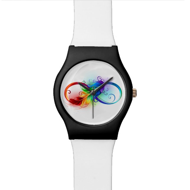 Reloj De Pulsera Símbolo infinito con pluma arco iris (De cerca)