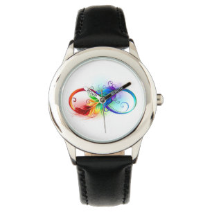 Reloj De Pulsera Símbolo infinito con pluma arco iris