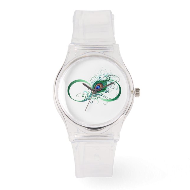 Reloj De Pulsera Símbolo infinito con pluma de pavo real (Anverso)