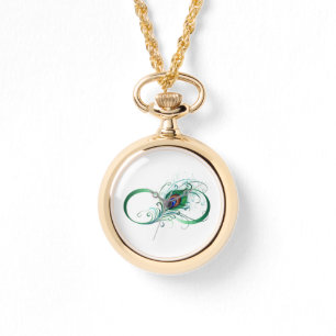 Reloj De Pulsera Símbolo infinito con pluma de pavo real
