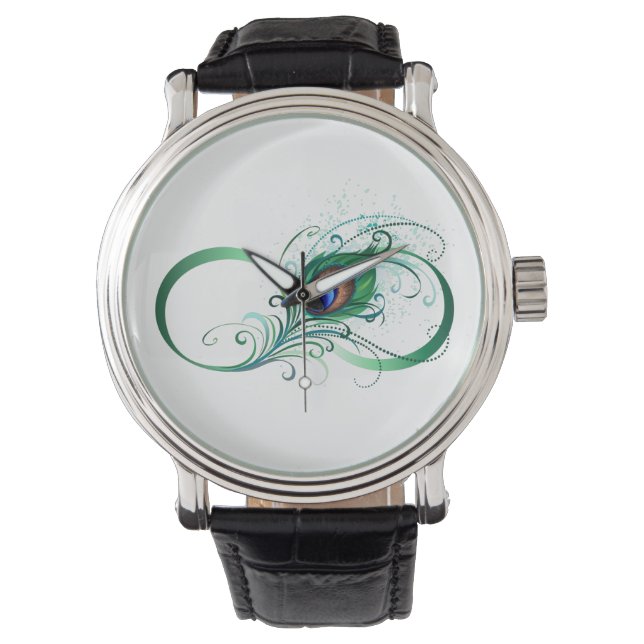 Reloj De Pulsera Símbolo infinito con pluma de pavo real (Anverso)