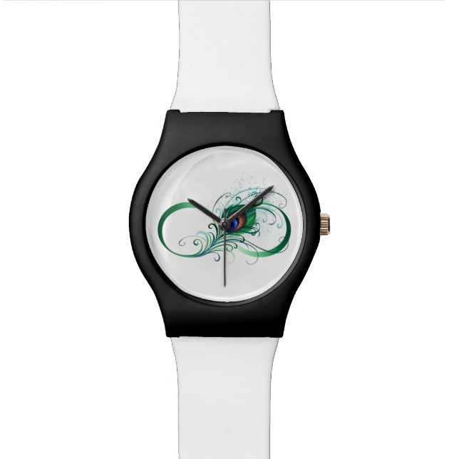 Reloj De Pulsera Símbolo infinito con pluma de pavo real (De cerca)