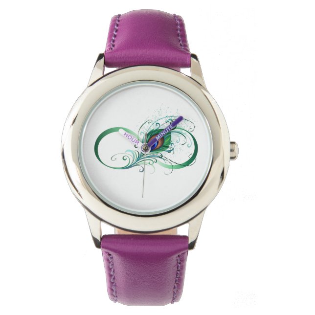 Reloj De Pulsera Símbolo infinito con pluma de pavo real (Anverso)