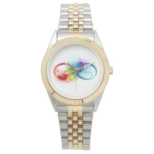 Reloj De Pulsera Símbolo infinito con plumas arcoiris