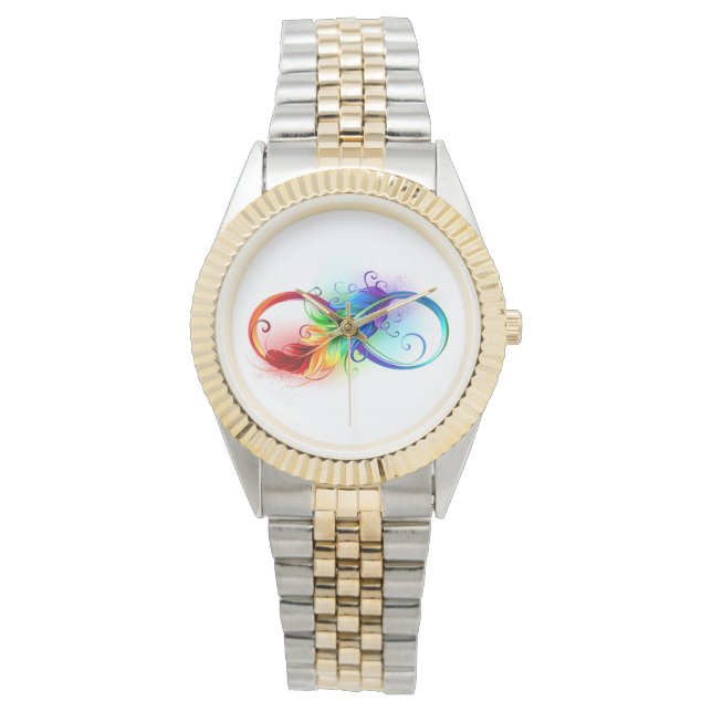 Reloj De Pulsera Símbolo infinito con plumas arcoiris (Anverso)