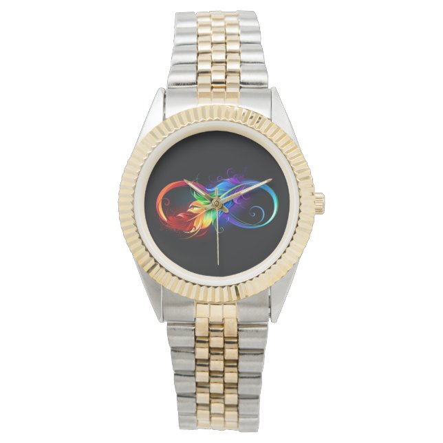 Reloj De Pulsera Símbolo infinito con plumas arcoiris (Anverso)