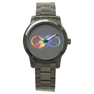 Reloj De Pulsera Símbolo infinito con plumas arcoiris