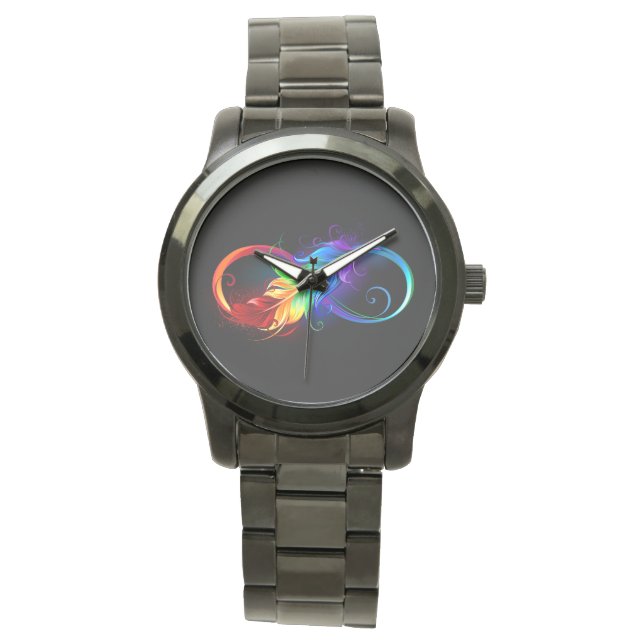 Reloj De Pulsera Símbolo infinito con plumas arcoiris (Anverso)