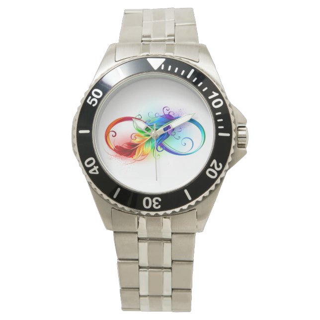 Reloj De Pulsera Símbolo infinito con plumas arcoiris (Anverso)