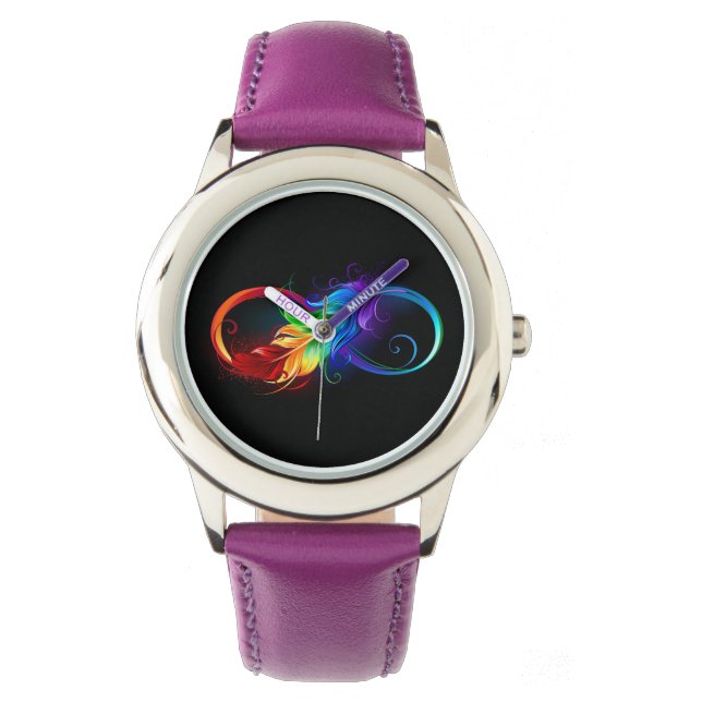 Reloj De Pulsera Símbolo infinito con plumas arcoiris (Anverso)