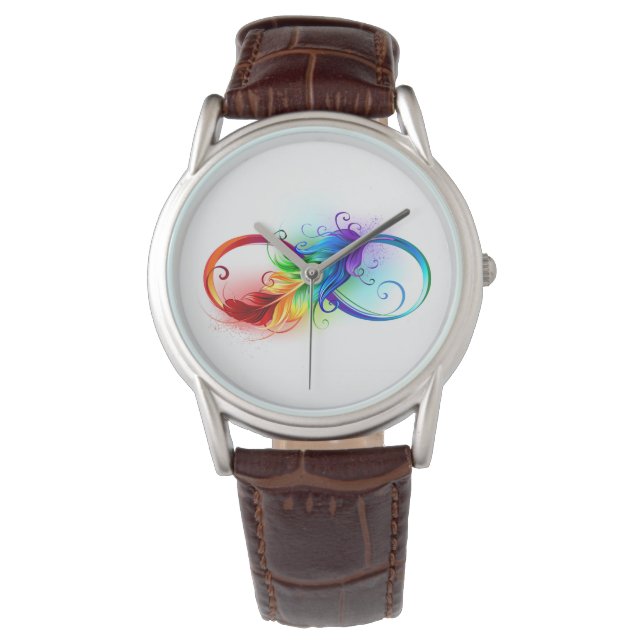 Reloj De Pulsera Símbolo infinito con plumas arcoiris (Anverso)