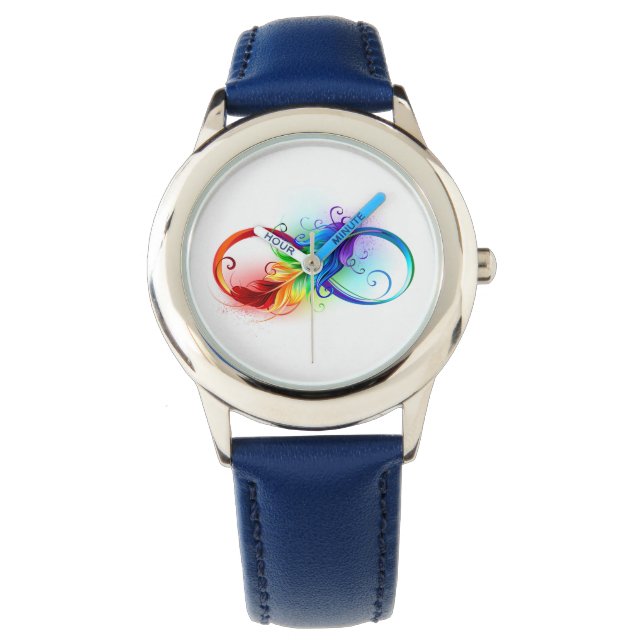 Reloj De Pulsera Símbolo infinito con plumas arcoiris (Anverso)