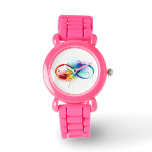Reloj De Pulsera Símbolo infinito con plumas arcoiris