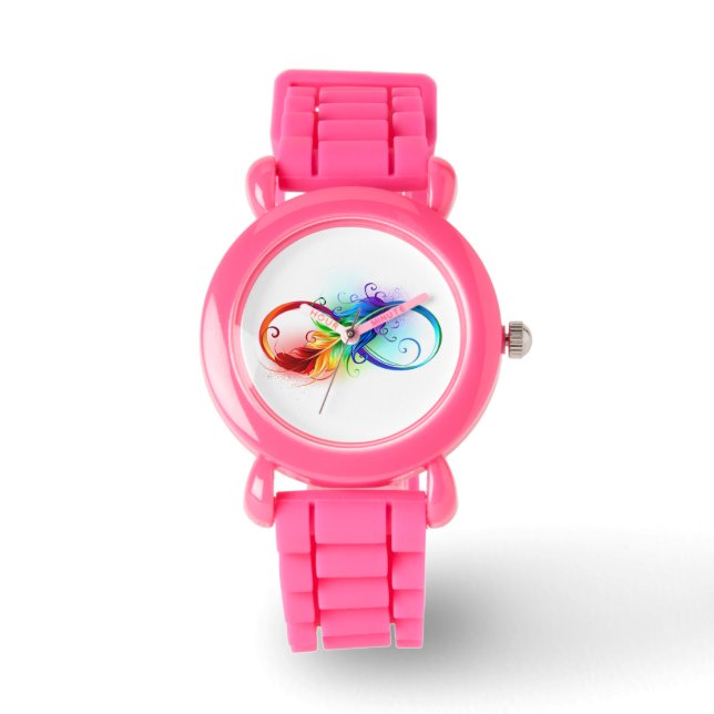 Reloj De Pulsera Símbolo infinito con plumas arcoiris (Anverso)