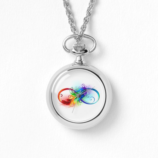 Reloj De Pulsera Símbolo infinito con plumas arcoiris (Anverso)