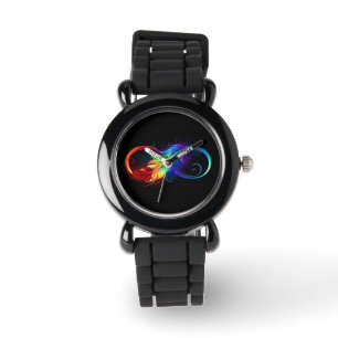 Reloj De Pulsera Símbolo infinito con plumas arcoiris