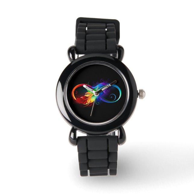 Reloj De Pulsera Símbolo infinito con plumas arcoiris (Anverso)