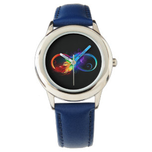 Reloj De Pulsera Símbolo infinito con plumas arcoiris