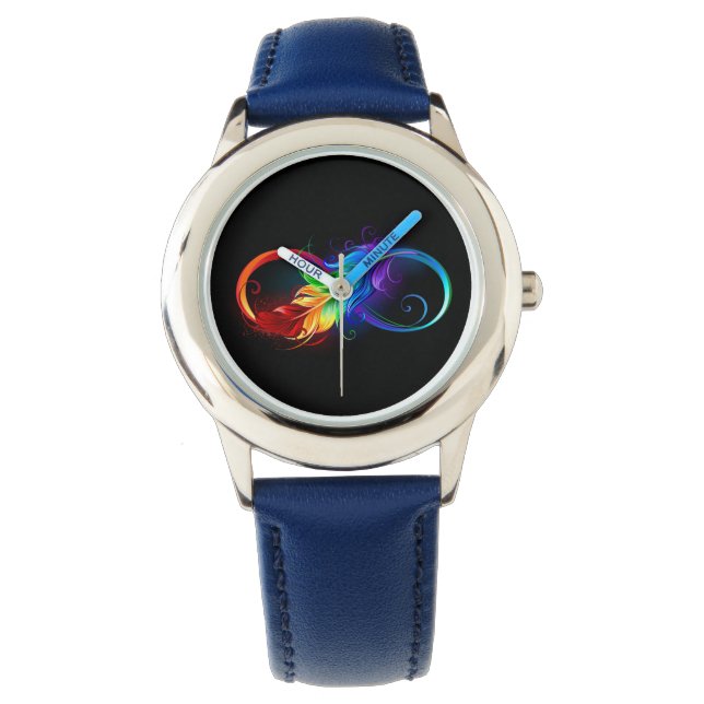 Reloj De Pulsera Símbolo infinito con plumas arcoiris (Anverso)