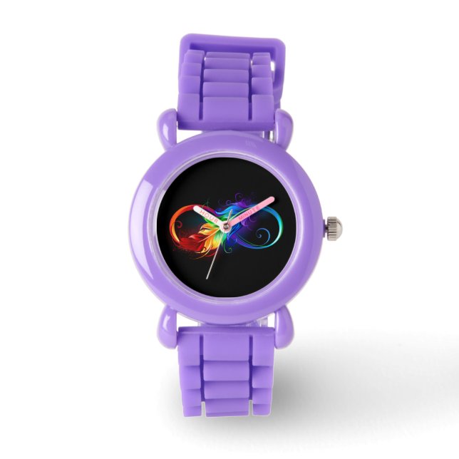 Reloj De Pulsera Símbolo infinito con plumas arcoiris (Anverso)