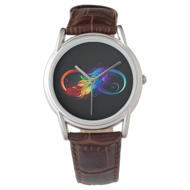 Reloj De Pulsera Símbolo infinito con plumas arcoiris (Anverso)