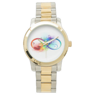 Reloj De Pulsera Símbolo infinito con plumas arcoiris