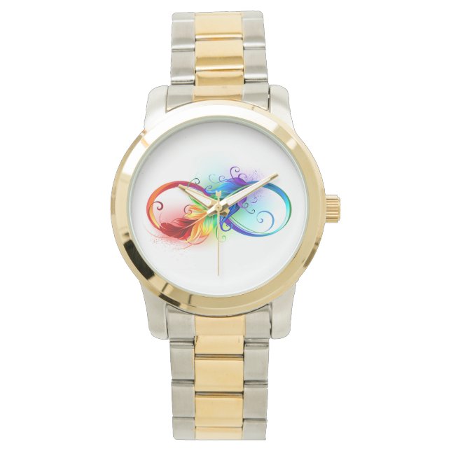 Reloj De Pulsera Símbolo infinito con plumas arcoiris (Anverso)