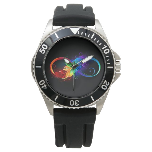 Reloj De Pulsera Símbolo infinito con plumas arcoiris (Anverso)