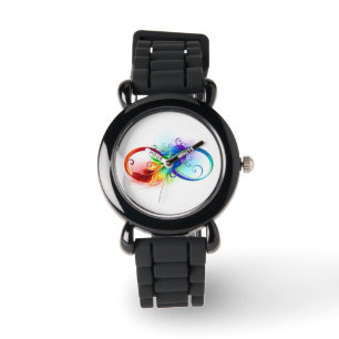 Reloj De Pulsera Símbolo infinito con plumas arcoiris