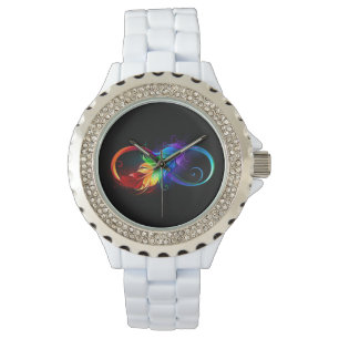Reloj De Pulsera Símbolo infinito con plumas arcoiris