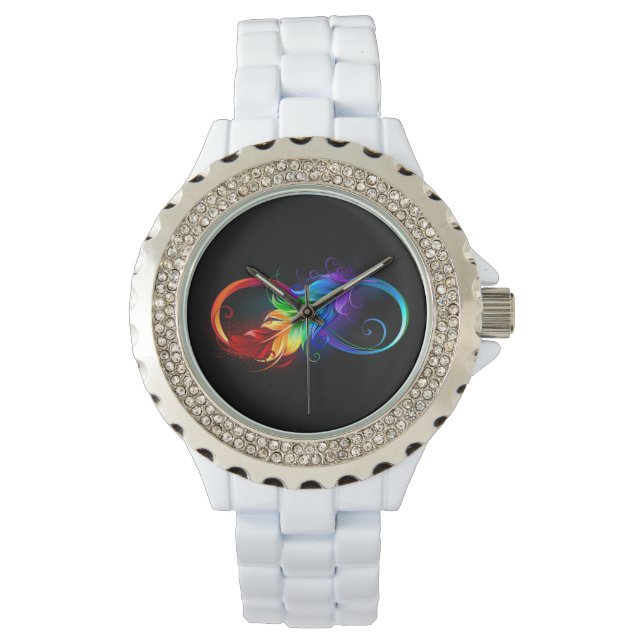 Reloj De Pulsera Símbolo infinito con plumas arcoiris (Anverso)