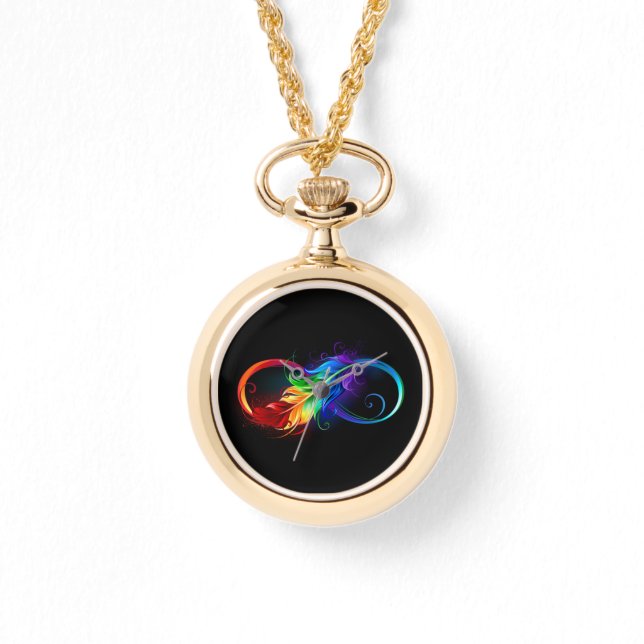 Reloj De Pulsera Símbolo infinito con plumas arcoiris (Anverso)