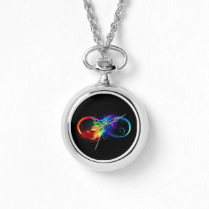 Reloj De Pulsera Símbolo infinito con plumas arcoiris